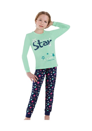 Ersoy 757gu Kız Çocuk Garson Boy Uzun Kollu Pijama Takımı-mint Mint