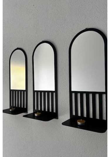 Pleksi Aynalı 3lü Dekoratif Ayna 50x20cm Siyah