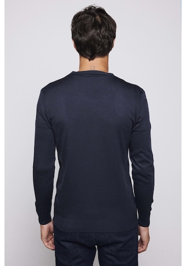 Tudors Slim Fit Dar Kesim V Yaka Tüylenmeyen Yumuşak Doku Lacivert Erkek Kazak-28767-lacivert Lacivert