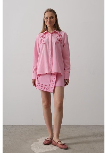 Nakış Detaylı Etekli Takım - Pembe Pembe