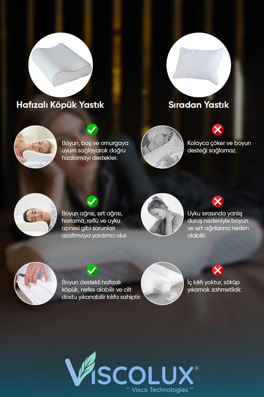 Servikal Boyun Destekli Ortopedik Yastık - Boyun Düzleşmesi Visco Yastık 56x34x10,5 Pembe