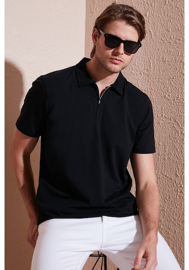Buratti Pamuklu Regular Fit Yarım Fermuarlı Erkek Polo Yaka T Shirt 5902972 Siyah