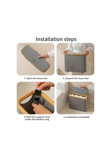 Sunshine011 Gri Sku 1 Adet Bambu Kağıt Havlu Tutucu, Çift Bölmeli Modern Banyo Depolama Sepeti Gri