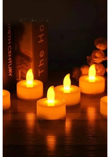 12 Adet Sarı Işıklı Led Mum El Mumu Tealight Piller Dahil Kullanıma Hazır Sarı Günışığı