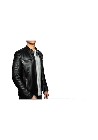 Adrian Erkek Siyah Hakiki % 100 Deri Mont Kuzu Derisi