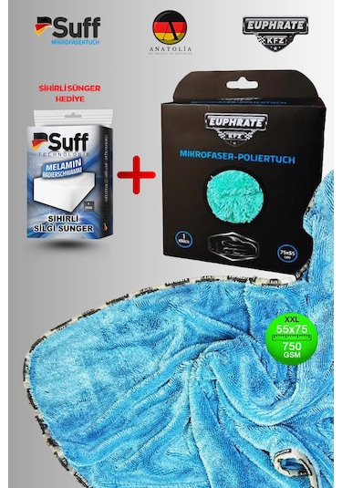 Alman Üretim Tank Bezi 75x55cm Mavi-yeşil- Gri- Bej +sihirli Sünger