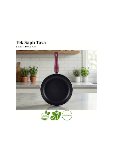 20 Cm Granit Tek Saplı Tava - Mürdüm Mürdüm