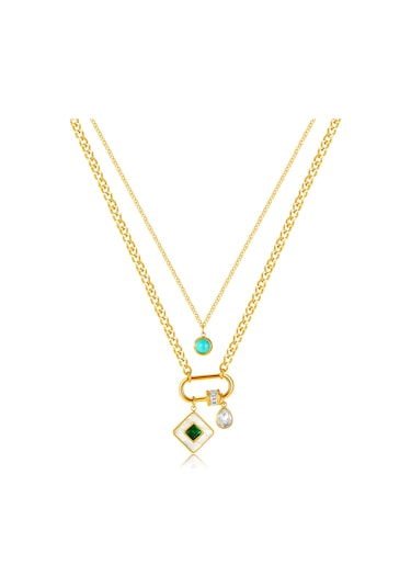 Sones Opk Gx2424 Paslanmaz Çelik Kare Kolye Çift Katmanlı Kolye Çok Renkli