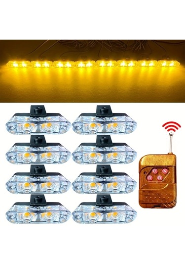 Xuweiwei 8 Adet 16led Kablosuz Uzaktan Kumandalı Sarı Araba Işıkları Kamyonlar Arabalar Vanlar İçin 12v Ön Gövde Lambaları