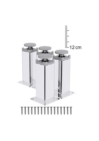 Metal Mobilya Ayağı 12 Cm Ayna Krom 4 Lü Set 40x40 Kare Profil Tv Ünitesi Koltuk Yükseltici Ayna Krom 12 Cm