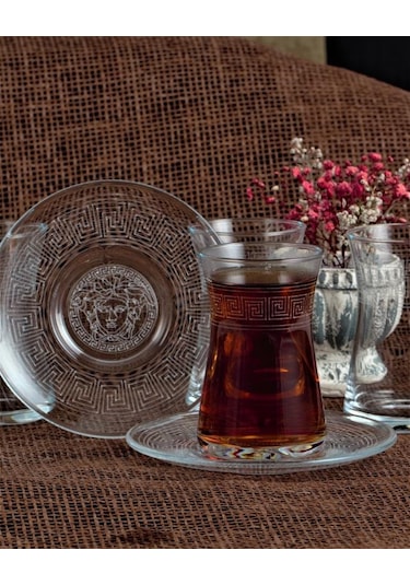 12 Parça Çay Seti - Paşabahçe Heybeli Antik Desen Şeffaf