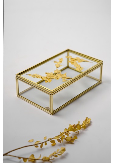 Çerçeve Kapaklı Cam Kutu Pirinç & Gold