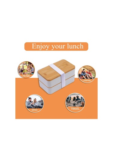 Maiyame Mikrodalga Uyumlu Büyük Kapasiteli Bambu Kapaklı Çift Katlı Yemek Kutusu Pp Malzeme, Taşınabilir Ve Bulaşık Makinesine Uygun Beyaz