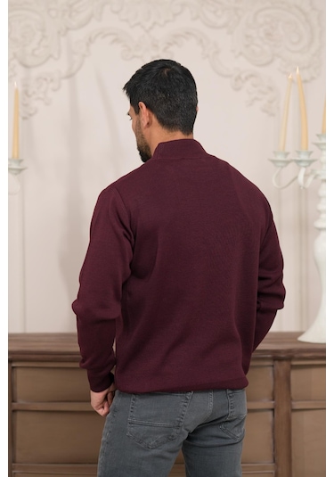 Woolen World Balıkçı Yaka Kalın Yünlü Erkek Triko Kazak Bordo