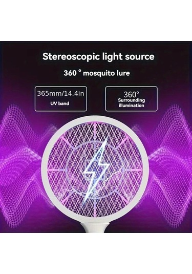 Boatshop1 Usb Şarj Edilebilir Beyaz El Tipi Sivrisinek Raketi Led Gece Lambalı Çift Modlu Elektrikli Böcek Öldürücü Ev Ofis Bahçe İçin