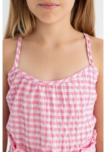 Defacto Kız Çocuk Askılı Kareli Bluz C2301A824SMPN334 Pembe