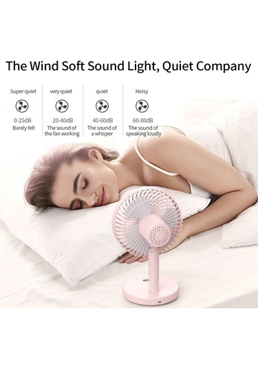 Youtek Pembe Usb Şarjlı Dijital Ekranlı Masaüstü Fan - 4 Hız Ayarlı, Süper Sessiz, Manuel Ayarlanabilir Pembe