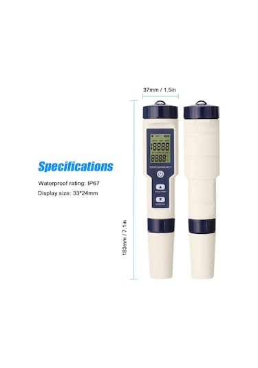 Mufunye 5 İ 1 Arada Profesyonel Su Analiz Cihazı - Ph/ec/tds/tuzluluk/sıcaklık Ölçer Dijital Multifonksiyonlu Su Kalite Test Cihazı