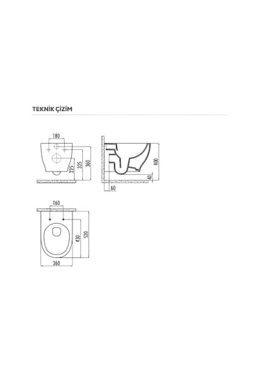 Creavit Mare Beyaz Kanalsız Asma Klozet Ma321, Creavit Mare Pera Duroplast Yavaş Kapak Beyaz