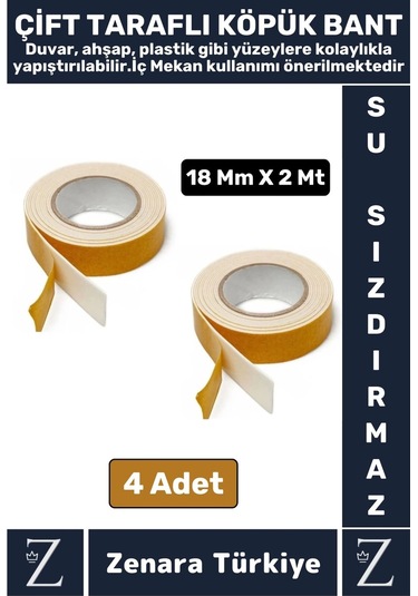 Uzun Ömürlü Ultra Güçlü Kolay Uygulanır İz Bırakmaz Çift Taraflı Köpük Bant 18 Mm X 2 Metre 4 Adet