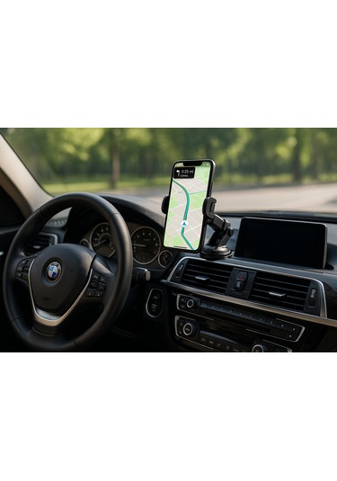 Vantuzlu Uzayan Araç Telefon Tutucu - Teleskopik Kol, 360 Döner