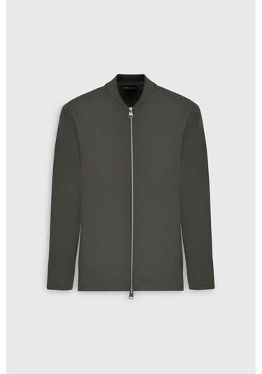 AC&Co / Altınyıldız Classics  Erkek Hakı Standart Fit Normal Kesim Kolej Yaka Cepli Triko Hırka Hakı Haki