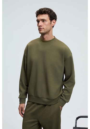 Grimelange VIENTO Erkek Bisiklet Yaka Uzun Kollu Regular Fit Haki Sweatshirt