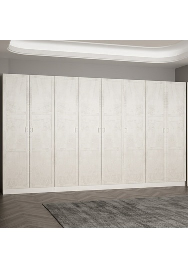 Minar Kale 210 Cm 8 Kapaklı 6b Raf Portmanto Beyaz Eskitme Beyaz