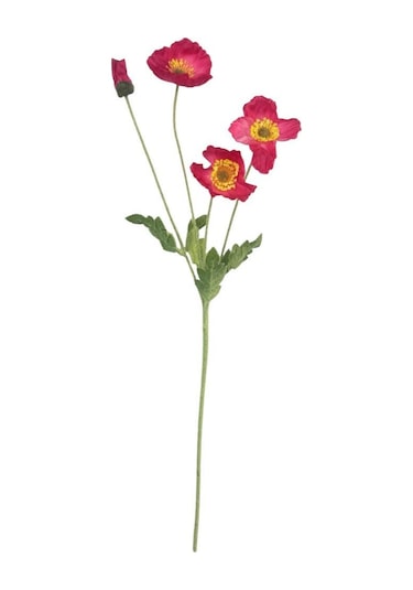 Yapay Çiçek Gelincik Çiçeği Pembe Koyu Renk 3 Çiçek 1 Tomurcuk 59cm