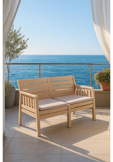 Lara Minderli İkili Bahçe Balkon Teras Koltuğu - Cappucino
