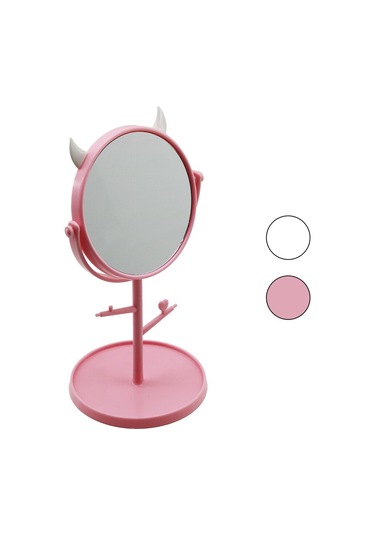 6 İnç - 15cm Yuvarlak - Boynuzlutakı Askılıklı Makyaj Aynası Renkli Plastik Takılık Sepetli 15cm 4741 Gri - Gümüş