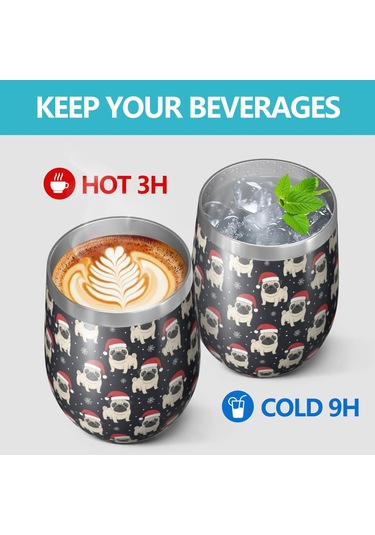 12oz Noel Desenli Seyahat Kahve Kupası, Kapaklı, Yeniden Kullanılabilir, Kadın Ve Erkek Hediyesi Noel Pug Baba Noel
