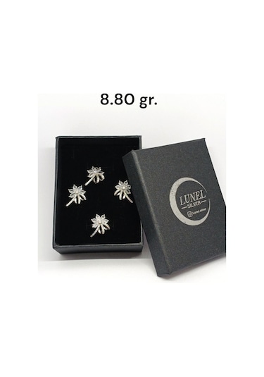 Çiçek Motifli Taşlı Gümüş Takı Seti - Kolye Ucu, Küpe Ve Yüzük - Zarif Ve Şık Tasarım Gümüş