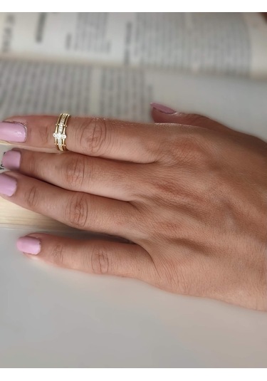 Baget Tektaş Sıralı Model Eklem Kıkırdak Kemik Ayarlanabilir Altın Renkli Yüzük Gold