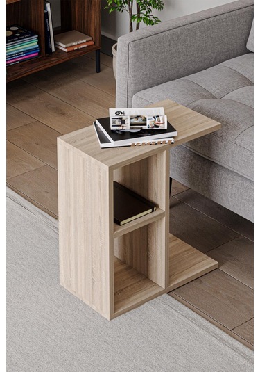 Bafa C Sehpa Servis Sehpası Yan Sehpa Zigon Sehpa Koltuk Sehpası Meşe