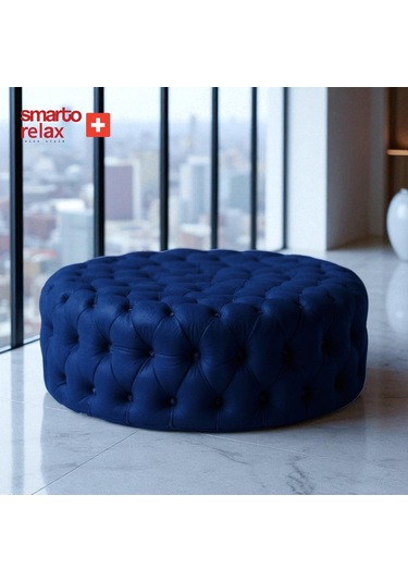 Smarto Relax Puf Evolene Ayaksız Kapitoneli Dekoratif 100x45 Cm Lacivert Lacivert