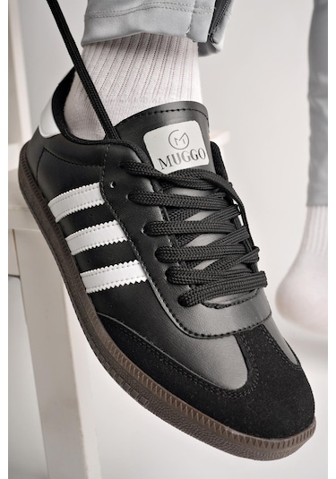 Muggo Jabbar Unisex Ortopedik Günlük Garantili Bağcıklı Yürüyüş Koşu Sneaker Spor Ayakkabı Siyah