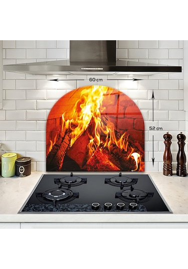 Decorita Cam Ocak Arkası Koruyucu | Oval Şekilli | Odun Ateşi