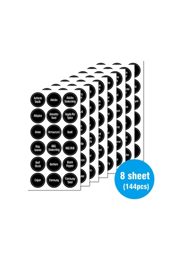 Dofolink 144 Adet 3.8 Cm Çaplı Zarfli Baharat Etiketleri - Mutfak Organizasyonu İçin Transparan Pvc Sticker Seti Siyah
