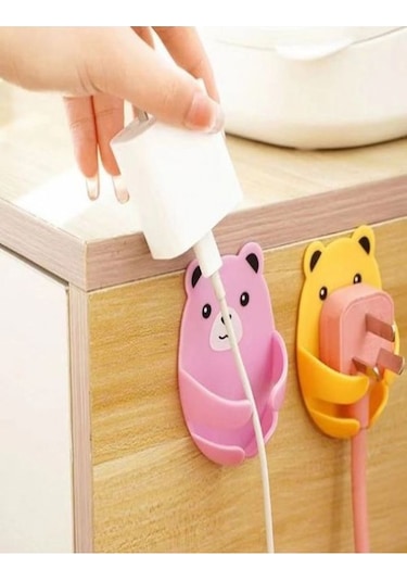 Ayıcık Desenli Çok Amaçlı 4 Lü Fiş Tutucu Kablo Tutucu Yapışkanlı