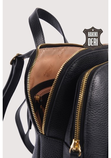 Hakiki Deri Kadın Sırt Çantası Siyah Smr9209 Siyah