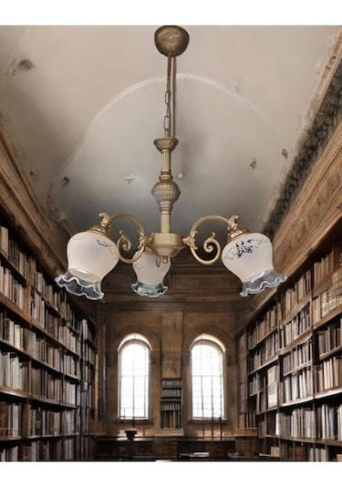 Çicek Kol Üç Kollu Metal Zamak Avize Eskitme Statik Boyalı Mat Somon Rengi Camlı Bal - Eskitme