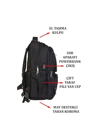 Sportif Darbe Emici Su Geçirmez 13,3-14 İnç Siyah Laptop Sırt Çantası Renkli Çok Renkli