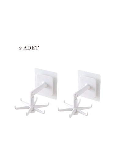 360 Dönen Altı Kancalı Çok Amaçlı Yapışkanlı Askı Mutfak Banyo Takı Askısı - 4 Adet Beyaz