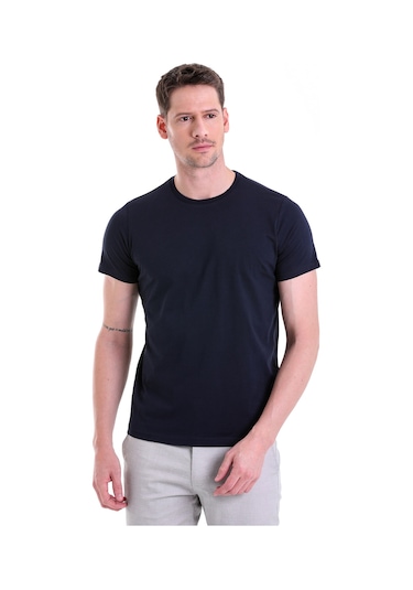 Hatemoğlu Regular Fit Pamuk Bisiklet Yaka Düz Erkek Tişört Lacivert