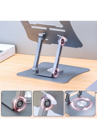 Ebitda Alüminyum Dizüstü Bilgisayar Braketi, Katlanabilir, 360 Derece Dönenebilen, Isı Dağılımlı, Gri