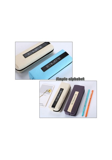 Aubyhe Kollej Öğrencileri İçin Kumaş Kalem Çantası - Dayanıklı Keten Bej Zemin Siyah Çizgili Basit Stili - Çalışma Odası Gereci Çok Renkli