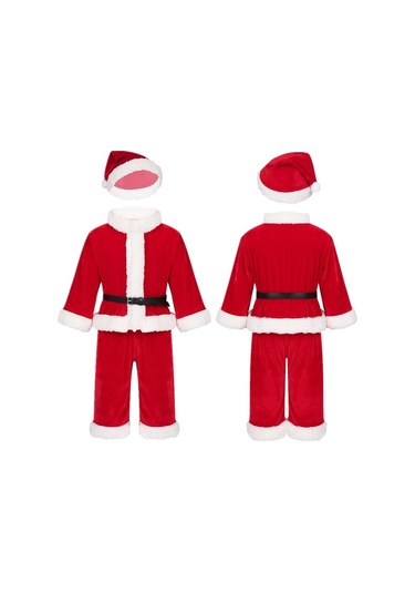 Bebek Erkek Noel Noel Baba Kostüm Kıyafet Uzun Kollu Kadife Üst + Pantolon Takımı Kırmızı