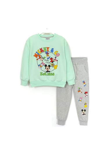 Mickey Friends Baskılı Kız Çocuk Eşofman Takımı 3-9 Yaş Yeşil Gri Yeşil - Gri