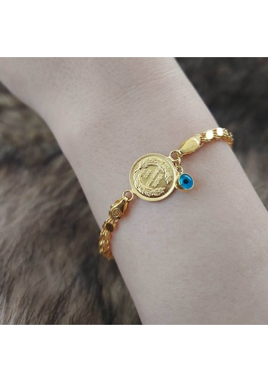 Altınbeyi Ata Çeyrek Altınlı Pullu Zincirli Bileklik Sarı Altın